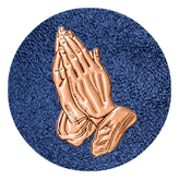 DAROUND 516 CP SH BL Copper Praying Hands Shimmer Blue Background